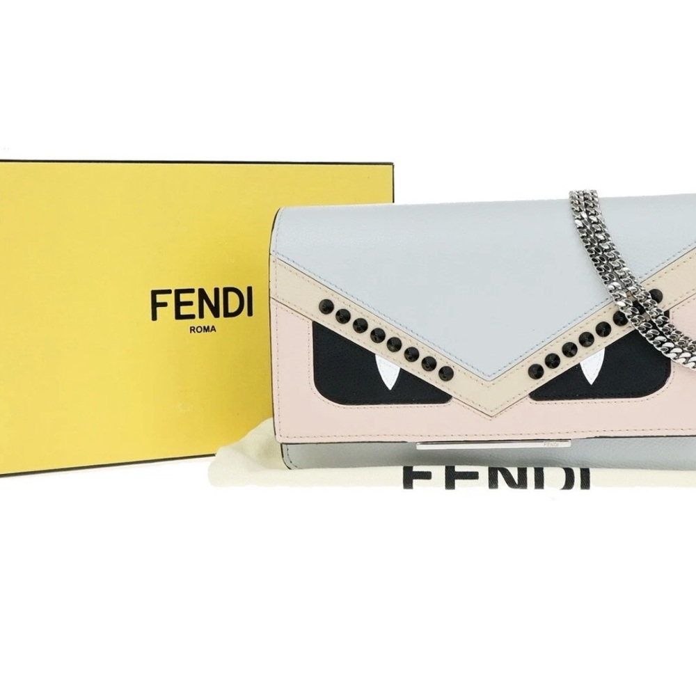 Fendi Monster Pink and Gray Clutch or Wallet on Chain with Chic Design